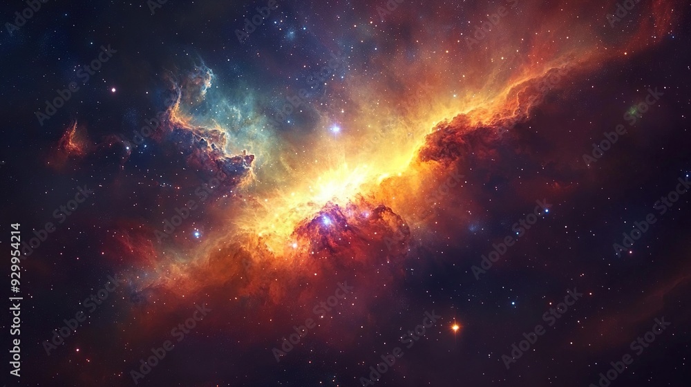Fototapeta premium Universe with galaxy, stars and nebulas. Supernova background wallpaper design. Ai generative
