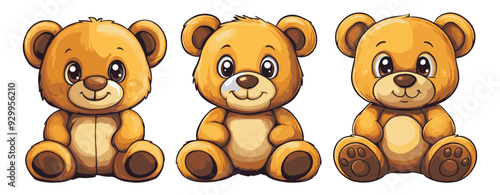 Smiling brown teddy bear with big eyes and small ears mascot cartoon, generative ai
