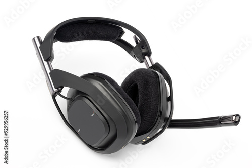 Black headphones isolated on white background