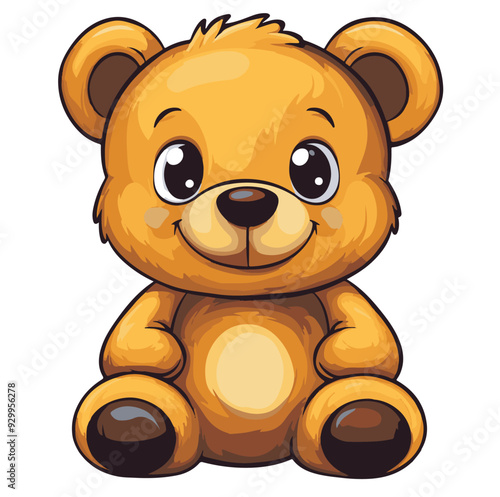 Smiling brown teddy bear with big eyes and small ears mascot cartoon, generative ai