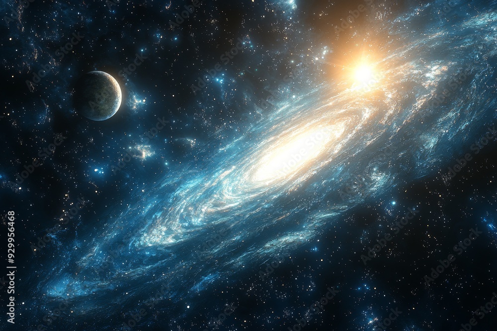 Obraz premium Space cosmic illustration with planets scene created with Generative AI