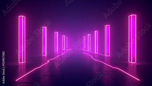 digital background with neon squares wallpaper with glowing vertical geometric shapes and lines