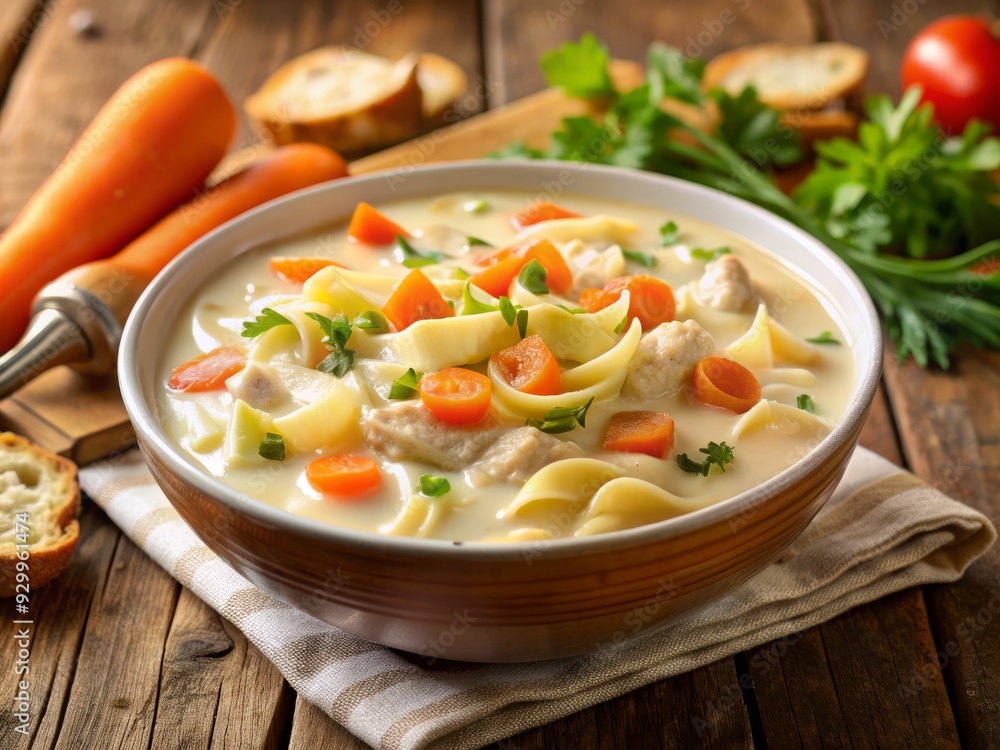 CreamyChickenSoupCarrotsCeleryNoodlesComfortFoodWarmGolden CreamyChickenSoupCarrotsCeleryNoodlesComfortFoodWarmGolden