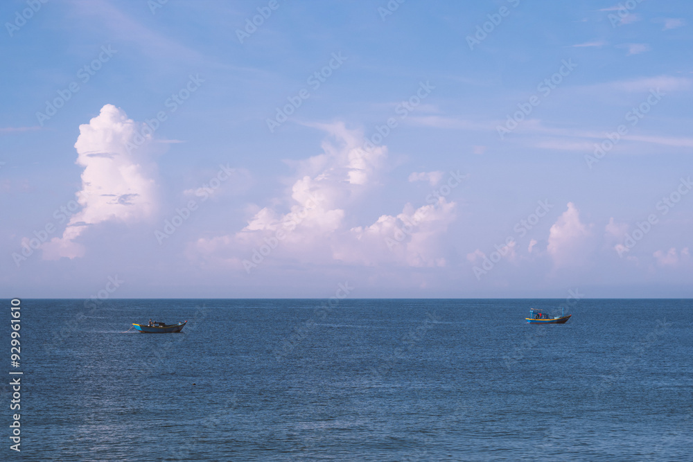 Fototapeta premium Amazing Seascape view. Magic energy of beautiful happy clouds. Vietnam tropical calm sea