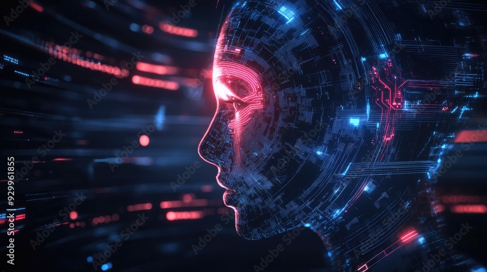 Fototapeta premium Abstract and futuristic depiction of machine learning, with sleek lines and advanced technological elements.