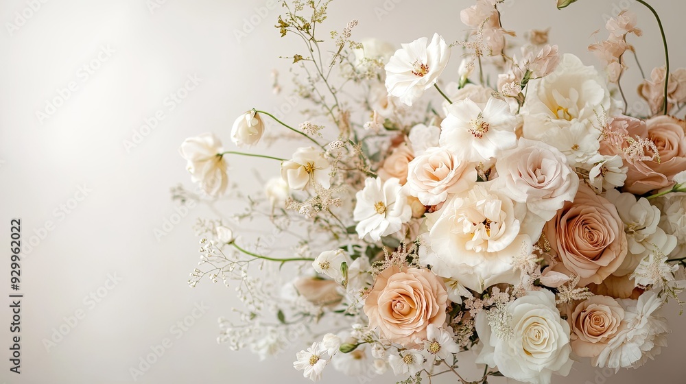 Abstract image of a wedding bouquet, arranged with soft floral details against a simple, neutral background. Abstract image of a wedding bouquet, arranged with soft floral details against a simple, neutral background.