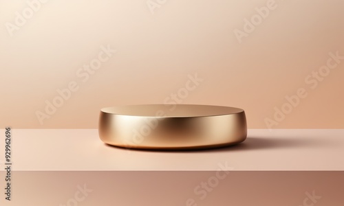 Round golden podium on a peach background