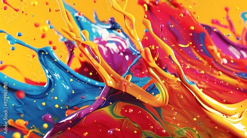 3D rendering of vibrant paint splashes and abstract brushstrokes. Colorful splash background photo