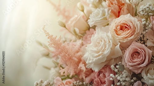 Detailed shot of a wedding bouquet with a gentle light gradient backdrop, adding a touch of romance and refinement.