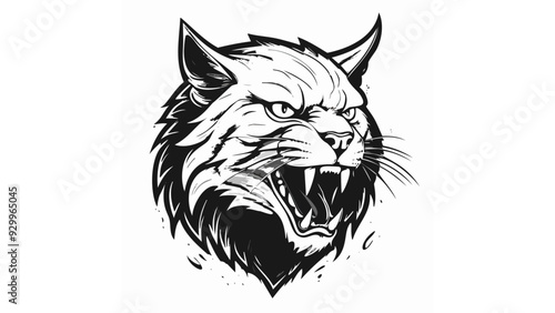 Cat Head Logo Sketch Style - Animal Face Feline Tattoo Portrait Print Wild Mammal Fur
