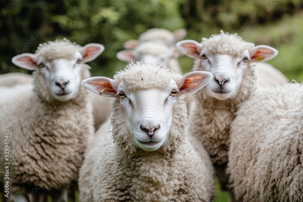 A group of sheep in the countryside, all white sheep A group of sheep in the countryside, all white sheep