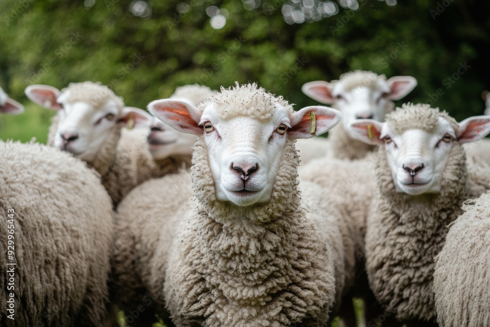 A group of sheep in the countryside, all white sheep A group of sheep in the countryside, all white sheep