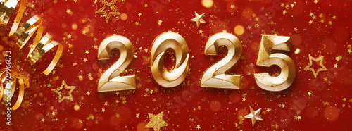 Obraz na płótnie Happy New Year 2025 Banner,New Year's Card.Red and Gold Color Background. w salonie