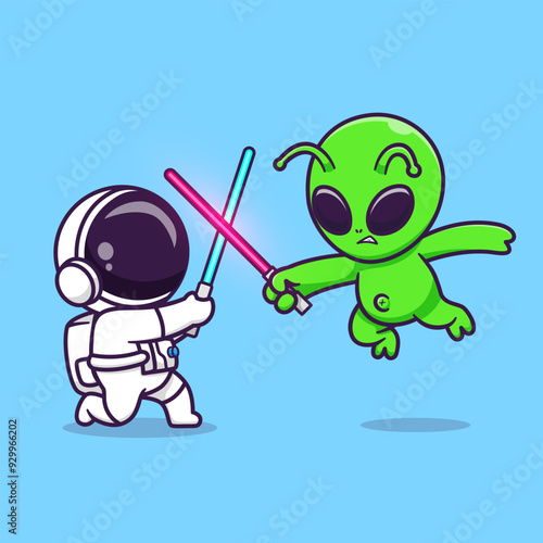 Cute Astronaut And Cute Alien Playing With Light Saber
Cartoon Vector Icon Illustration Science Technology Icon
Concept Isolated Premium Vector. Flat Cartoon Style