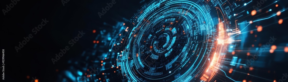 A futuristic digital interface with glowing blue and orange elements, conveying a sense of advanced technology and innovation. A futuristic digital interface with glowing blue and orange elements, conveying a sense of advanced technology and innovation.