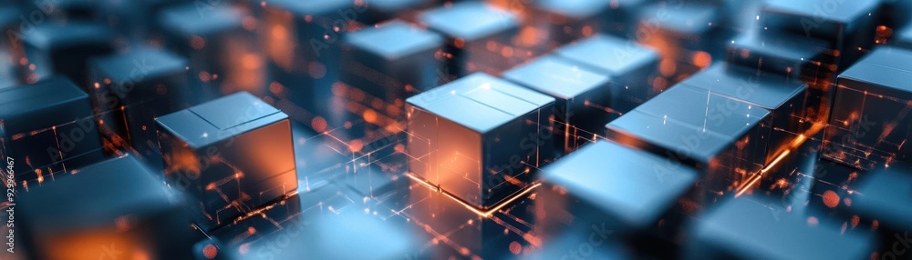 A futuristic digital landscape with glowing cubes and intricate patterns, evoking a sense of technology and innovation. A futuristic digital landscape with glowing cubes and intricate patterns, evoking a sense of technology and innovation.