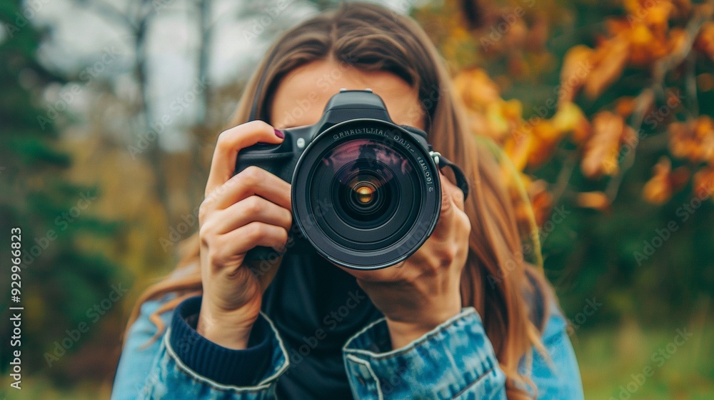 a close up of a woman taking a photo with a DSLR camera.generative ai