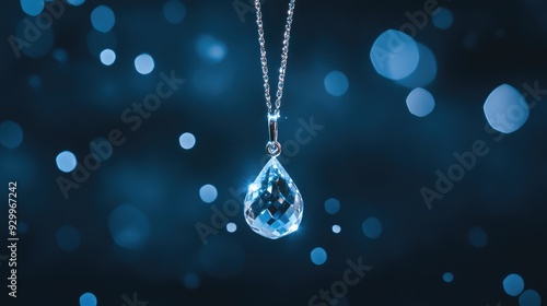 A delicate crystal pendant hanging against a soft-focus, starry night sky, creating a magical and dreamy effect.