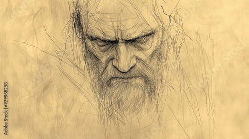 Wallpaper Mural Biblical Illustration of Job Continuing - Job with a Determined Expression, Declaring His Unwavering Faith in God Despite Suffering, Beige Background Torontodigital.ca