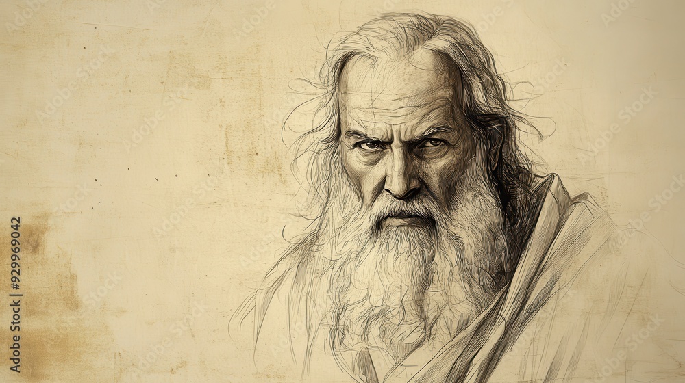 Biblical Illustration of Job Replying to His Friends - Job Determined to Hold Fast to His Integrity Despite Harsh Words, Beige Background Biblical Illustration of Job Replying to His Friends - Job Determined to Hold Fast to His Integrity Despite Harsh Words, Beige Background