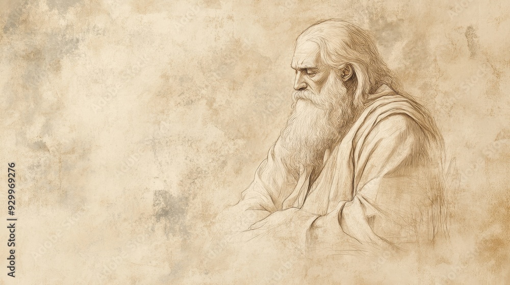 Fototapeta premium Biblical Illustration of Job Listening in Humility as the Lord Describes His Oversight of Creation’s Details, From Raindrops to Morning Dew, The Lord Continues