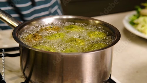 Fresh Deep Fried Falafel. 4K Video, Close-Up