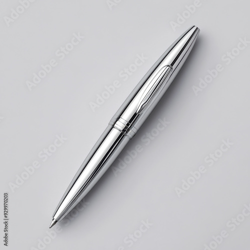 A silver pen laying on a gray surface with the cap off, AI