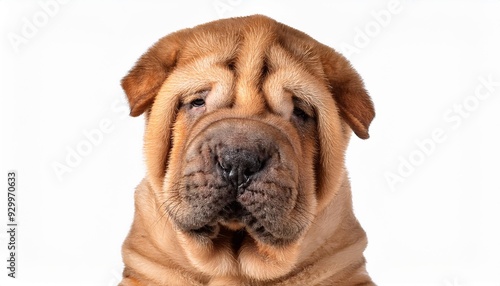 シャー・ペイの子犬のポートレート（Shar-Pei puppy portrait on white background） 