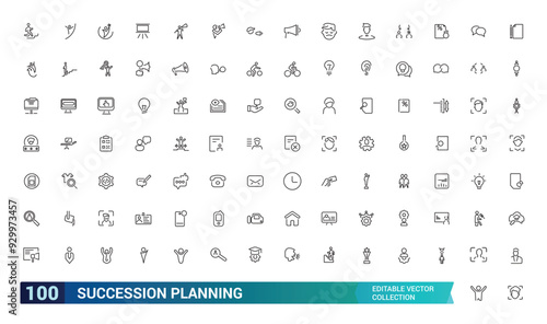Succession planning icon collection set. Collection and pack of linear web and ui icons. Editable stroke. Vector illustration.