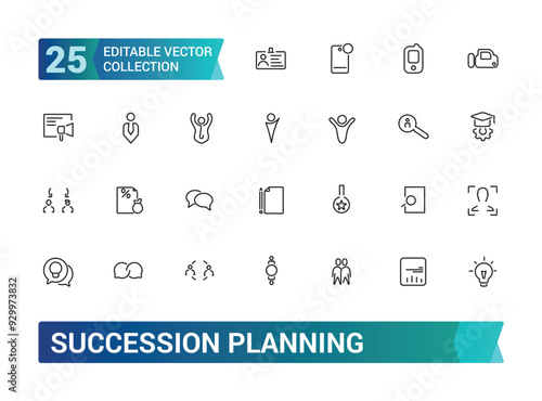Succession planning icon collection set. Collection and pack of linear web and ui icons. Editable stroke. Vector illustration.