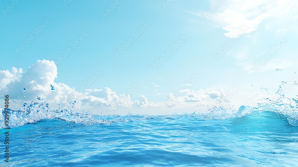 A serene ocean scene featuring vibrant blue water, gentle waves, and a clear sky, perfect for relaxation and nature themes. Pouring Fresh Drinking Water. A serene ocean scene featuring vibrant blue water, gentle waves, and a clear sky, perfect for relaxation and nature themes. Pouring Fresh Drinking Water.