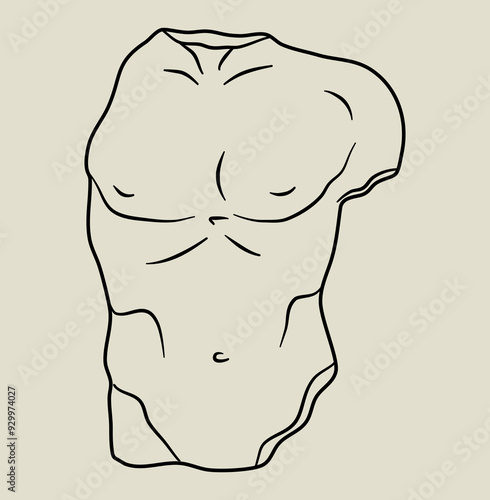 Linear style illustration of man figure. Ancient sculpture of male body. Antique art.