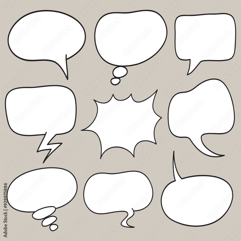Hand drawn set of speech bubbles isolated . Doodle set element. Vector illustration. Hand drawn set of speech bubbles isolated . Doodle set element. Vector illustration.