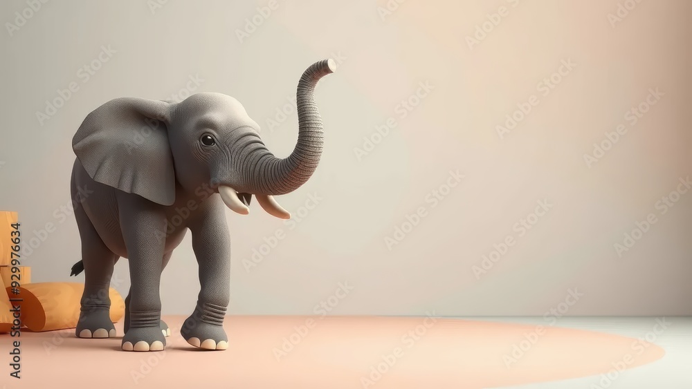Fototapeta premium 3D Render of a Cartoon Elephant with Trunk Raised