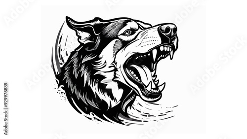 Dog Head Logo Sketch Style - Animal Face Tattoo Portrait Print Wild Mammal Fur
