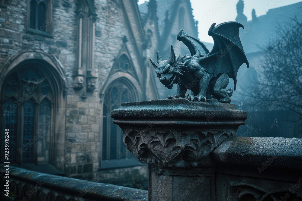 Gothic Gargoyle Fountain Carved in Stone