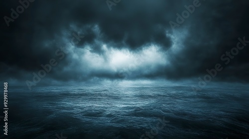 horror black blue sky, sea haunted cloud, scary ocean, depression background, mystery gloomy dark theme, blur texture