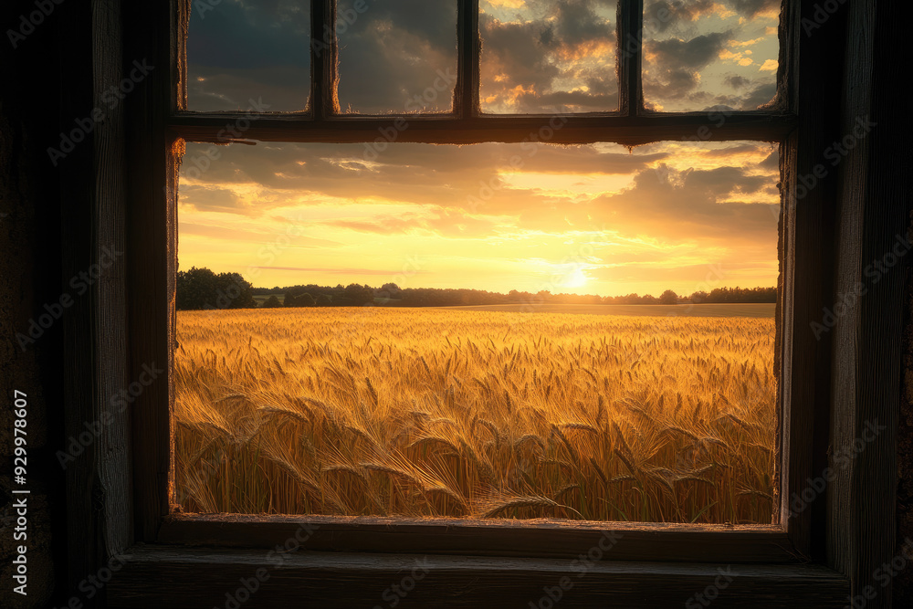 Golden Wheat Fields Viewed from a Farmhouse Window Golden Wheat Fields Viewed from a Farmhouse Window