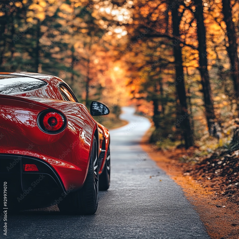 Beautiful Luxury Red Car Back Side In Hill Road Beautiful Luxury Red Car Back Side In Hill Road