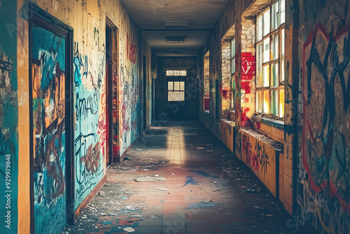 Urban Decay: Graffiti in Abandoned School Hallways