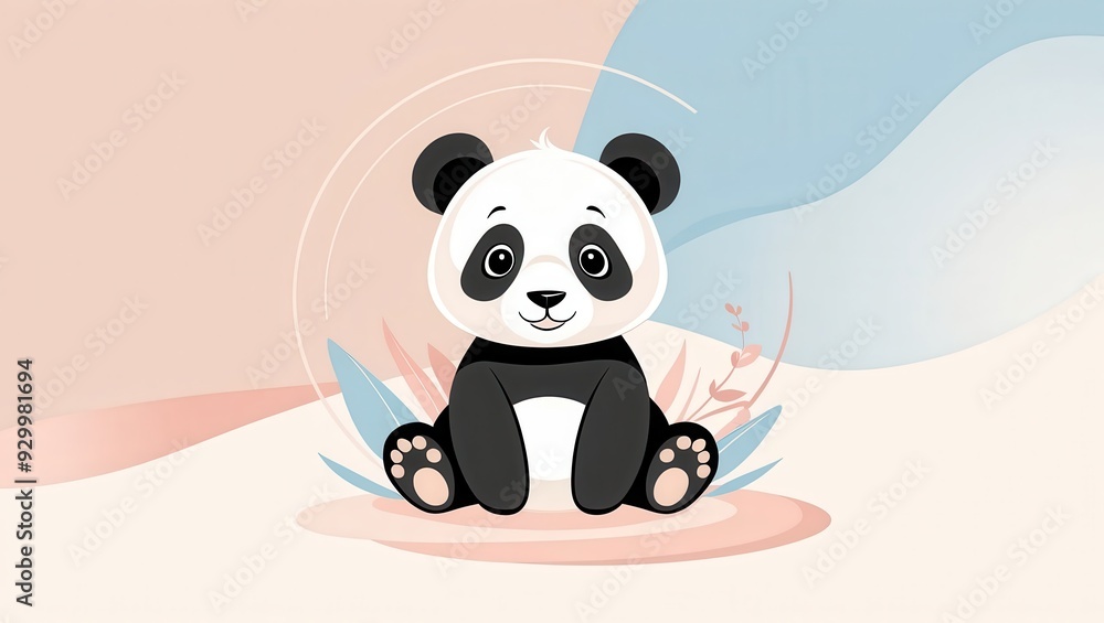 Naklejka premium Cute Panda Bear Cartoon Character with Abstract Background