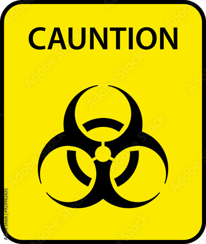 Yellow warning biohazard, radioactive, nuclear and toxic sign icons set. Biohazard, chemical hazard warning triangular vector symbol stickers. Caution danger sign.
