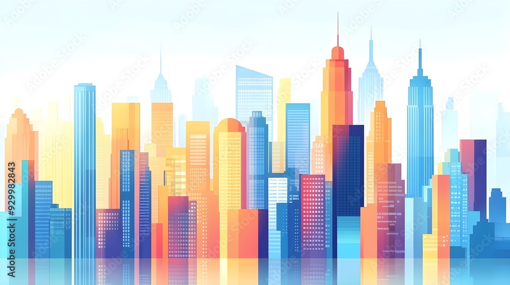Obraz premium Colorful City Skyline Illustration - Urban Architecture Design