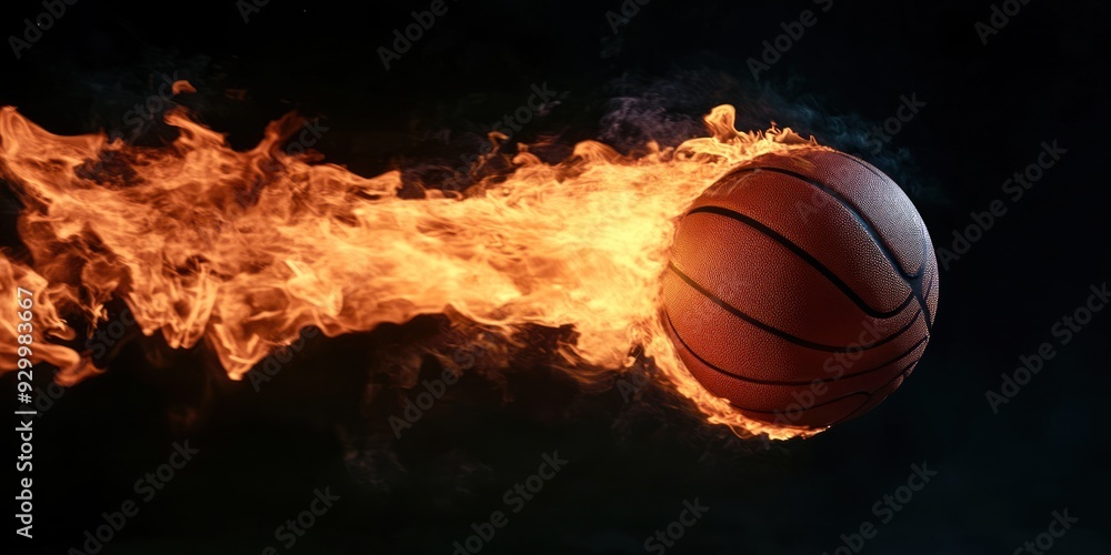 Fototapeta premium flaming basketball on black background