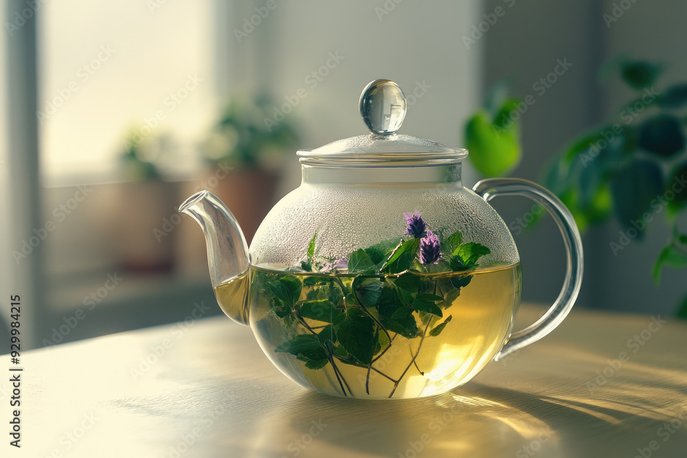 Herbal Infusion in a Glass Teapot - Calming and Clear Herbal Infusion in a Glass Teapot - Calming and Clear