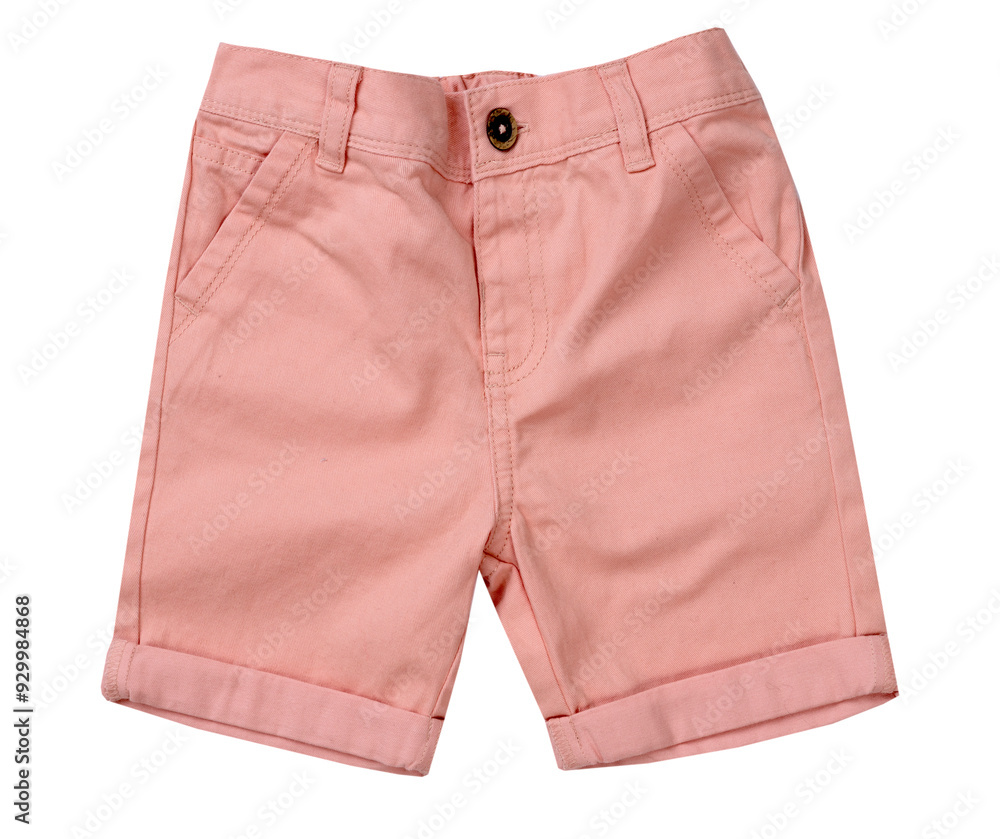 Pink boy's shorts isolated on white. Male apparel. Summer clothing. Fashion summer garment. Pink boy's shorts isolated on white. Male apparel. Summer clothing. Fashion summer garment.