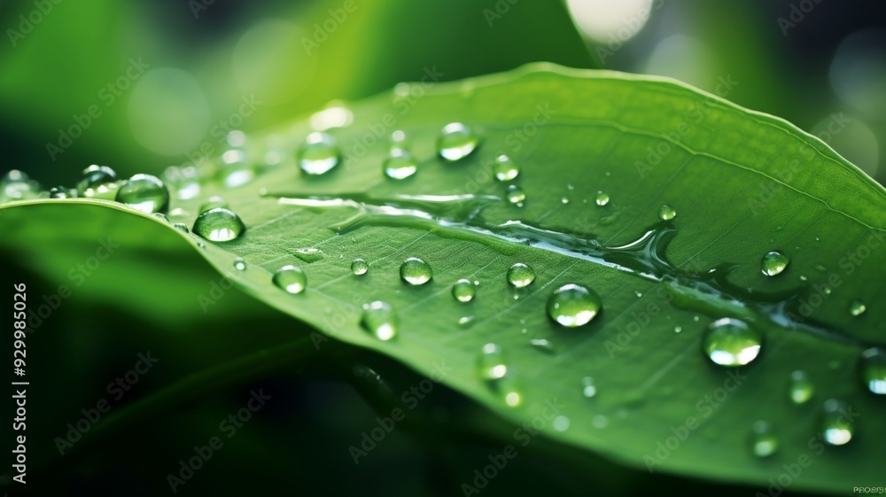 Beautiful green leaf transparent water drops image Generative AI Beautiful green leaf transparent water drops image Generative AI