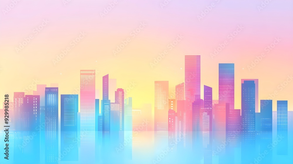 Colorful Cityscape Skyline Illustration, Urban Sunset Colorful Cityscape Skyline Illustration, Urban Sunset