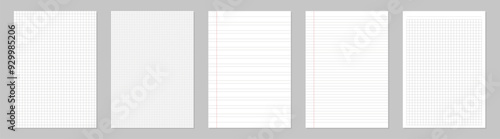 Creative vector illustration of realistic square, lined paper blank sheets set isolated on transparent background. Art design lines, grid page notebook with margin. EPS 10