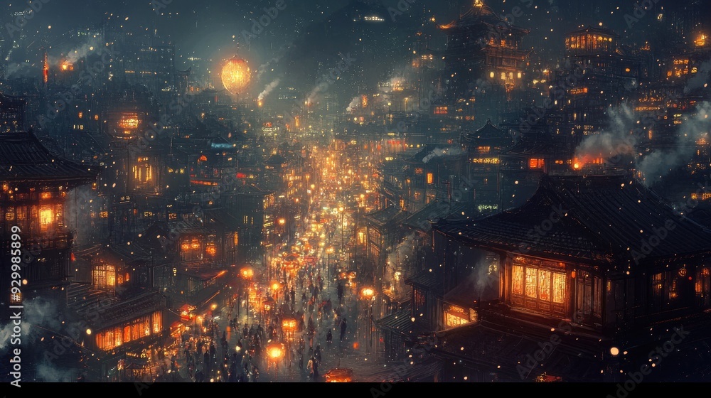 A crowded night cityscape with twinkling lights, filled houses, and busy streets, symbolizing the ongoing lives and dreams of its citizens. A crowded night cityscape with twinkling lights, filled houses, and busy streets, symbolizing the ongoing lives and dreams of its citizens.